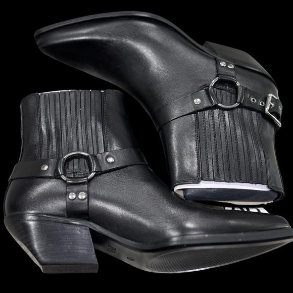 ZARA Cowboy Ankle Boots 100% Cow Leather - Picture 1 of 13